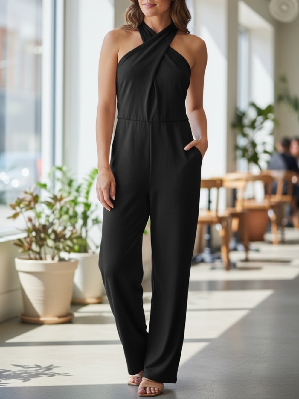 H&M Black Satin Wide-Leg Jumpsuit Pants